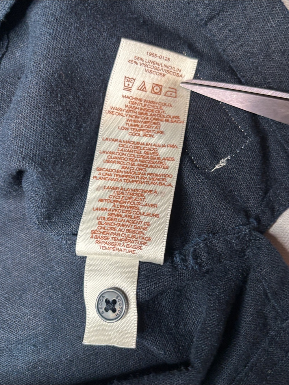 Women’s Scotch & Soda Navy Short-Sleeve Button-Down Shirt Linen Blend Size Large - Picture 7 of 9